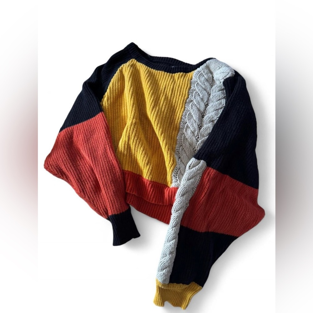 Color Block/patchwork Cropped Knitted Sweater
